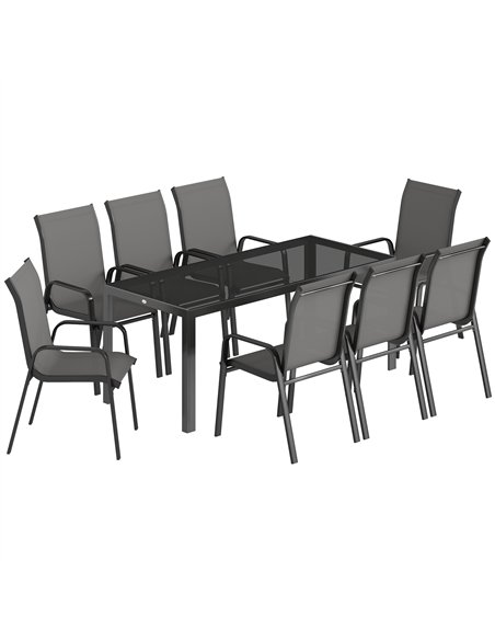 Outsunny 9 Pieces Garden Dining Set, Outdoor Table and Chairs Set for 8, Garden Furniture Set with Tempered Glass Top, Dark Grey - pic 182066 | FastDaddyshop