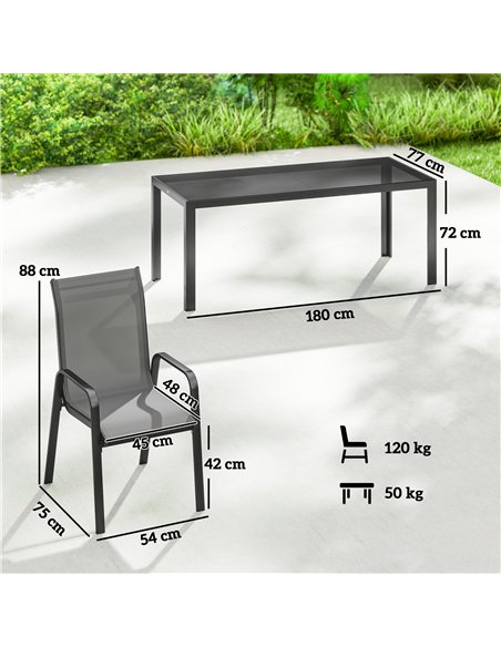 Outsunny 9 Pieces Garden Dining Set, Outdoor Table and Chairs Set for 8, Garden Furniture Set with Tempered Glass Top, Dark Grey - pic 182068 | FastDaddyshop