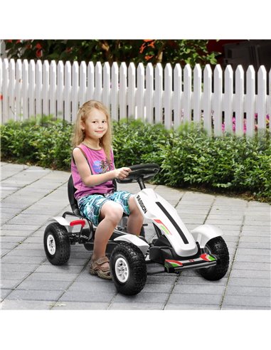 HOMCOM 5+ Kids Pedal Go Kart with Adjustable Seat, Inflatable Rubber Tyres, Handbrake, White