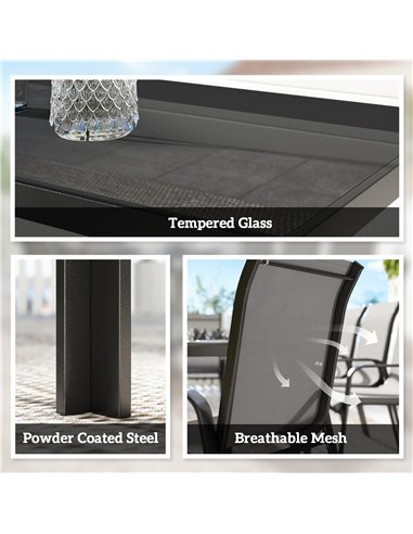 Outsunny 9 Pieces Garden Dining Set, Outdoor Table and Chairs Set for 8, Garden Furniture Set with Tempered Glass Top, Dark Grey