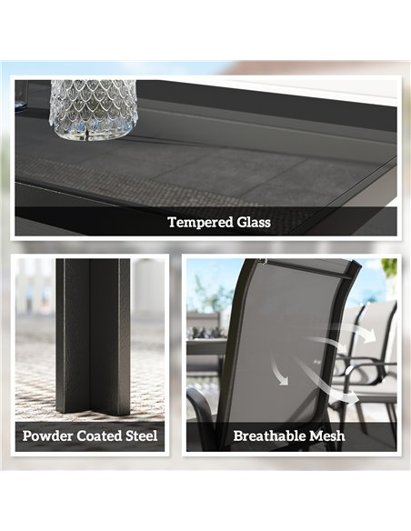 Outsunny 9 Pieces Garden Dining Set, Outdoor Table and Chairs Set for 8, Garden Furniture Set with Tempered Glass Top, Dark Grey - pic 182070 | FastDaddyshop