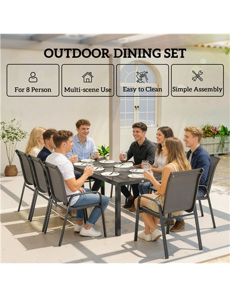 Outsunny 9 Pieces Garden Dining Set, Outdoor Table and Chairs Set for 8, Garden Furniture Set with Tempered Glass Top, Dark Grey - pic 182071 | FastDaddyshop