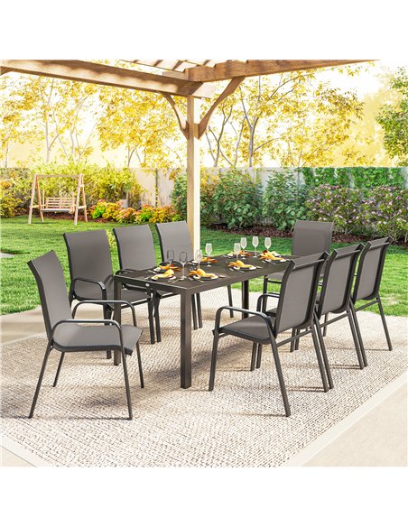 Outsunny 9 Pieces Garden Dining Set, Outdoor Table and Chairs Set for 8, Garden Furniture Set with Tempered Glass Top, Dark Grey - pic 182072 | FastDaddyshop