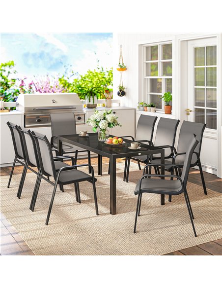 Outsunny 9 Pieces Garden Dining Set, Outdoor Table and Chairs Set for 8, Garden Furniture Set with Tempered Glass Top, Dark Grey - pic 182073 | FastDaddyshop