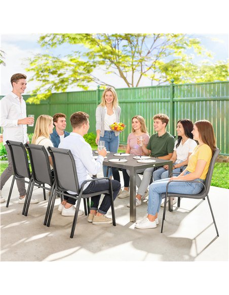 Outsunny 9 Pieces Garden Dining Set, Outdoor Table and Chairs Set for 8, Garden Furniture Set with Tempered Glass Top, Dark Grey - pic 182074 | FastDaddyshop
