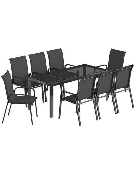 Outsunny 9 Pieces Garden Dining Set, Outdoor Table and Chairs Set for 8, Garden Furniture Set with Tempered Glass Top, Black - pic 182075 | FastDaddyshop