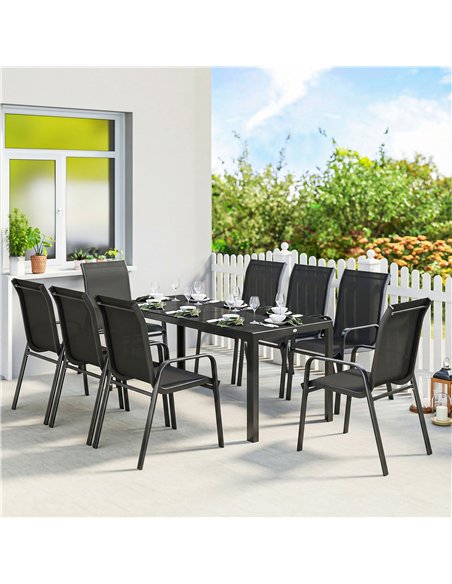 Outsunny 9 Pieces Garden Dining Set, Outdoor Table and Chairs Set for 8, Garden Furniture Set with Tempered Glass Top, Black - pic 182076 | FastDaddyshop