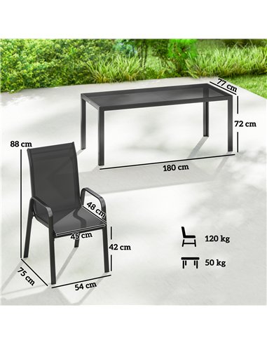 Outsunny 9 Pieces Garden Dining Set, Outdoor Table and Chairs Set for 8, Garden Furniture Set with Tempered Glass Top, Black