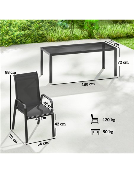 Outsunny 9 Pieces Garden Dining Set, Outdoor Table and Chairs Set for 8, Garden Furniture Set with Tempered Glass Top, Black - pic 182077 | FastDaddyshop