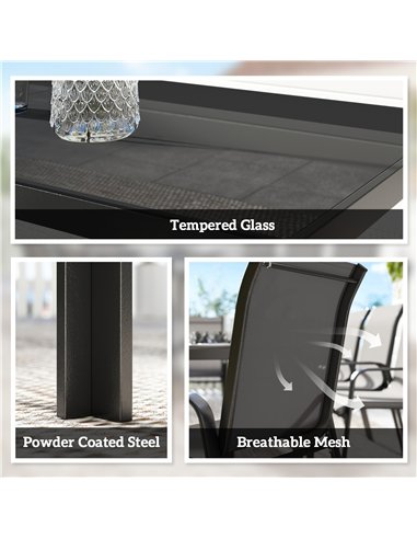 Outsunny 9 Pieces Garden Dining Set, Outdoor Table and Chairs Set for 8, Garden Furniture Set with Tempered Glass Top, Black