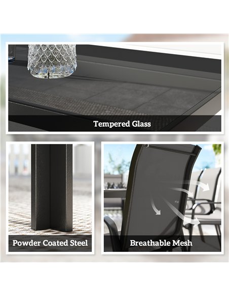 Outsunny 9 Pieces Garden Dining Set, Outdoor Table and Chairs Set for 8, Garden Furniture Set with Tempered Glass Top, Black - pic 182079 | FastDaddyshop