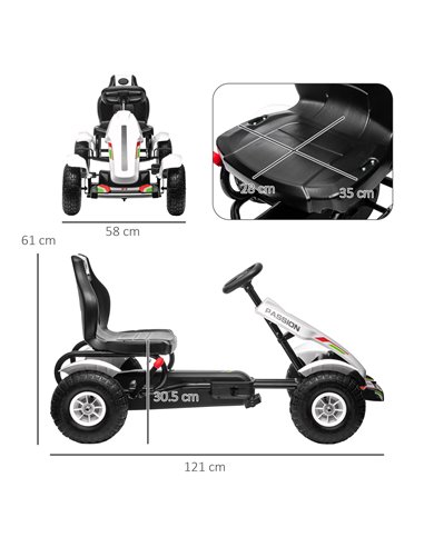 HOMCOM 5+ Kids Pedal Go Kart with Adjustable Seat, Inflatable Rubber Tyres, Handbrake, White