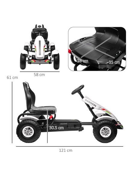 HOMCOM 5+ Kids Pedal Go Kart with Adjustable Seat, Inflatable Rubber Tyres, Handbrake, White - pic 18208 | FastDaddyshop