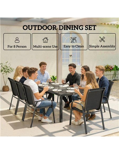 Outsunny 9 Pieces Garden Dining Set, Outdoor Table and Chairs Set for 8, Garden Furniture Set with Tempered Glass Top, Black - pic 182080 | FastDaddyshop