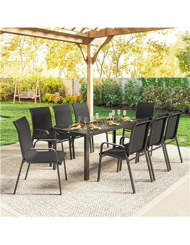 Outsunny 9 Pieces Garden Dining Set, Outdoor Table and Chairs Set for 8, Garden Furniture Set with Tempered Glass Top, Black