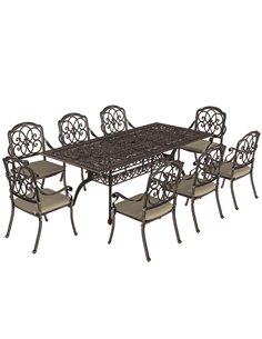 Outsunny 9 Piece Cast Aluminium Garden Dining Set, Garden Table and Chairs Set with Cushions, Parasol Hole for Patio, Bronze Ton