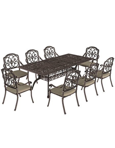 Outsunny 9 Piece Cast Aluminium Garden Dining Set, Garden Table and Chairs Set with Cushions, Parasol Hole for Patio, Bronze Ton - pic 182084 | FastDaddyshop