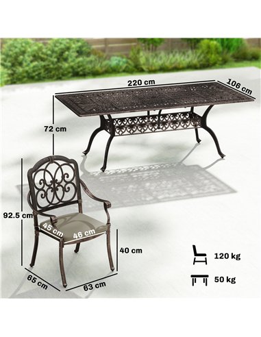 Outsunny 9 Piece Cast Aluminium Garden Dining Set, Garden Table and Chairs Set with Cushions, Parasol Hole for Patio, Bronze Ton
