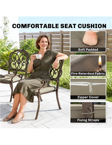 Outsunny 9 Piece Cast Aluminium Garden Dining Set, Garden Table and Chairs Set with Cushions, Parasol Hole for Patio, Bronze Ton