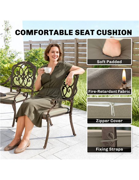 Outsunny 9 Piece Cast Aluminium Garden Dining Set, Garden Table and Chairs Set with Cushions, Parasol Hole for Patio, Bronze Ton - pic 182088 | FastDaddyshop