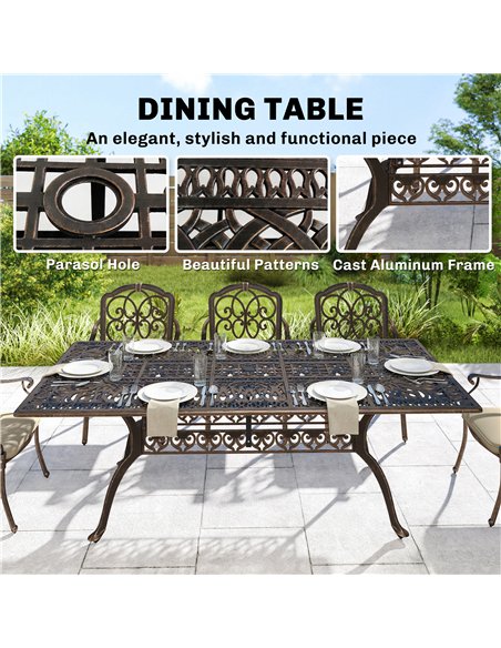 Outsunny 9 Piece Cast Aluminium Garden Dining Set, Garden Table and Chairs Set with Cushions, Parasol Hole for Patio, Bronze Ton - pic 182089 | FastDaddyshop