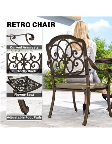 Outsunny 9 Piece Cast Aluminium Garden Dining Set, Garden Table and Chairs Set with Cushions, Parasol Hole for Patio, Bronze Ton
