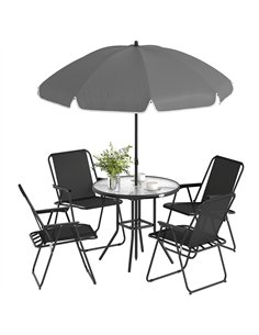 Outsunny 4 Seater Garden Furniture Set, 6 Pieces Garden Table and Chairs with Parasol for Patio, Black