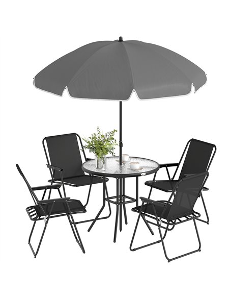 Outsunny 4 Seater Garden Furniture Set, 6 Pieces Garden Table and Chairs with Parasol for Patio, Black - pic 182093 | FastDaddyshop