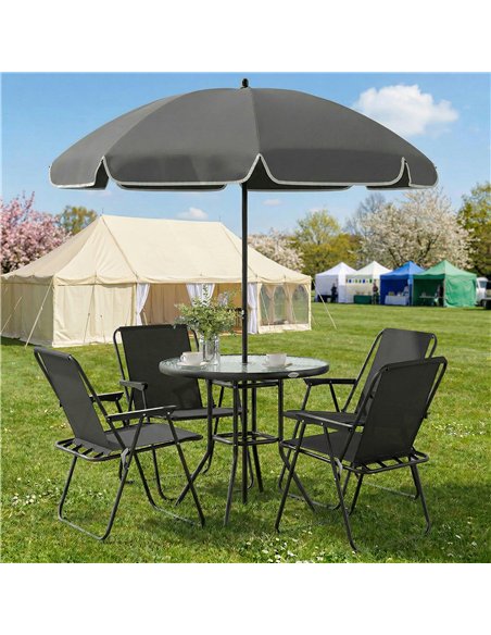 Outsunny 4 Seater Garden Furniture Set, 6 Pieces Garden Table and Chairs with Parasol for Patio, Black - pic 182094 | FastDaddyshop