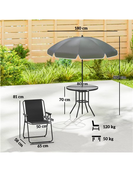 Outsunny 4 Seater Garden Furniture Set, 6 Pieces Garden Table and Chairs with Parasol for Patio, Black - pic 182095 | FastDaddyshop