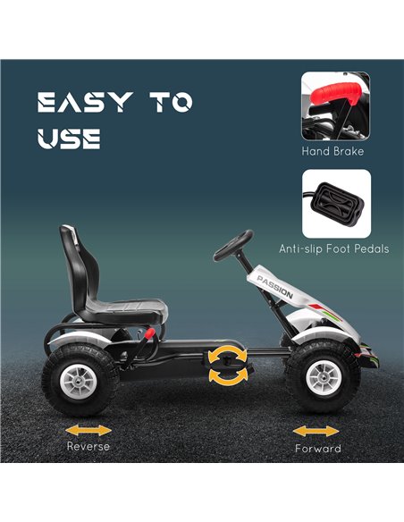HOMCOM 5+ Kids Pedal Go Kart with Adjustable Seat, Inflatable Rubber Tyres, Handbrake, White - pic 18210 | FastDaddyshop