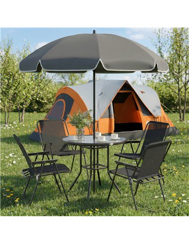 Outsunny 4 Seater Garden Furniture Set, 6 Pieces Garden Table and Chairs with Parasol for Patio, Black