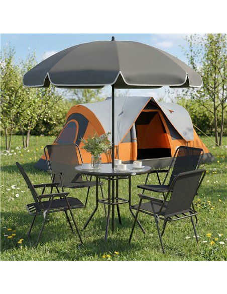 Outsunny 4 Seater Garden Furniture Set, 6 Pieces Garden Table and Chairs with Parasol for Patio, Black - pic 182100 | FastDaddyshop