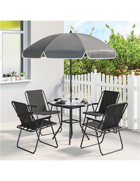 Outsunny 4 Seater Garden Furniture Set, 6 Pieces Garden Table and Chairs with Parasol for Patio, Black - pic 182101 | FastDaddyshop
