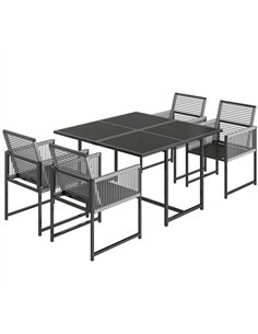 Outsunny 5 Pieces Garden Dining Set, Outdoor Patio Cube Set, 4 Seater Outdoor Table and Chairs with Foldable Backrest, Light Gre
