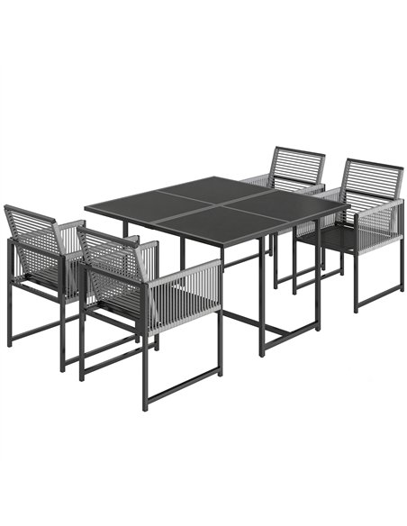 Outsunny 5 Pieces Garden Dining Set, Outdoor Patio Cube Set, 4 Seater Outdoor Table and Chairs with Foldable Backrest, Light Gre - pic 182102 | FastDaddyshop