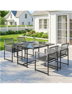 Outsunny 5 Pieces Garden Dining Set, Outdoor Patio Cube Set, 4 Seater Outdoor Table and Chairs with Foldable Backrest, Light Gre 2
