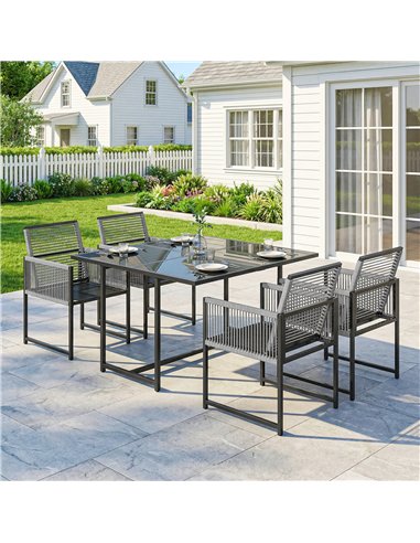 Outsunny 5 Pieces Garden Dining Set, Outdoor Patio Cube Set, 4 Seater Outdoor Table and Chairs with Foldable Backrest, Light Gre