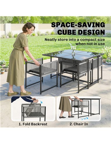 Outsunny 5 Pieces Garden Dining Set, Outdoor Patio Cube Set, 4 Seater Outdoor Table and Chairs with Foldable Backrest, Light Gre