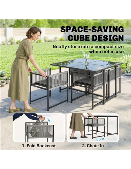 Outsunny 5 Pieces Garden Dining Set, Outdoor Patio Cube Set, 4 Seater Outdoor Table and Chairs with Foldable Backrest, Light Gre - pic 182105 | FastDaddyshop