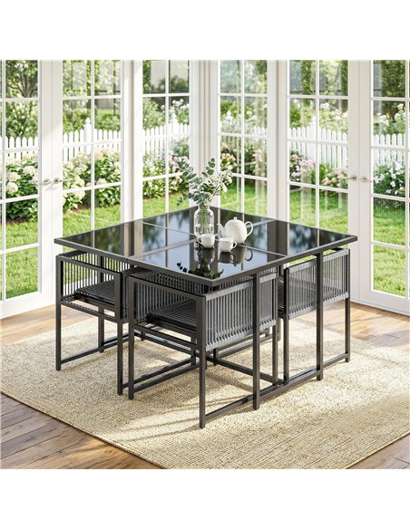Outsunny 5 Pieces Garden Dining Set, Outdoor Patio Cube Set, 4 Seater Outdoor Table and Chairs with Foldable Backrest, Light Gre - pic 182110 | FastDaddyshop