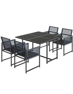Outsunny 5 Pieces Garden Dining Set, Outdoor Patio Cube Set, 4 Seater Outdoor Table and Chairs with Foldable Backrest, Dark Grey
