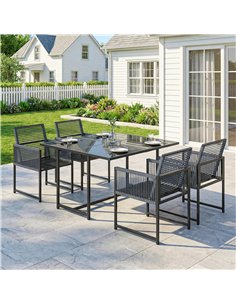 Outsunny 5 Pieces Garden Dining Set, Outdoor Patio Cube Set, 4 Seater Outdoor Table and Chairs with Foldable Backrest, Dark Grey 2