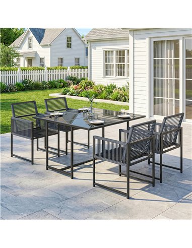 Outsunny 5 Pieces Garden Dining Set, Outdoor Patio Cube Set, 4 Seater Outdoor Table and Chairs with Foldable Backrest, Dark Grey