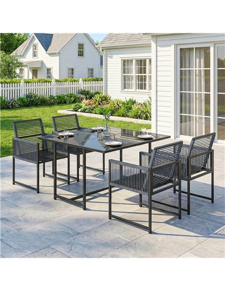 Outsunny 5 Pieces Garden Dining Set, Outdoor Patio Cube Set, 4 Seater Outdoor Table and Chairs with Foldable Backrest, Dark Grey - pic 182112 | FastDaddyshop