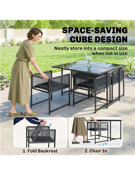 Outsunny 5 Pieces Garden Dining Set, Outdoor Patio Cube Set, 4 Seater Outdoor Table and Chairs with Foldable Backrest, Dark Grey - pic 182114 | FastDaddyshop