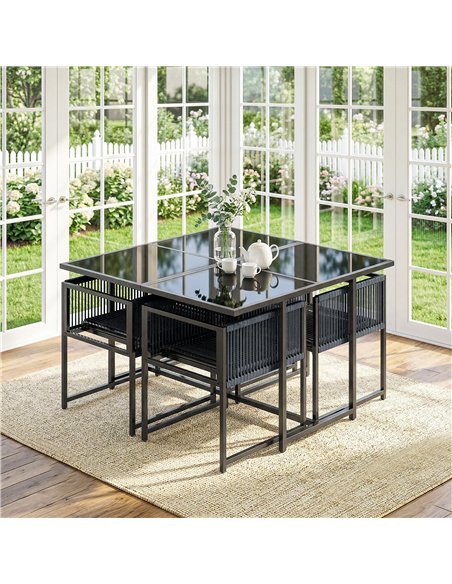 Outsunny 5 Pieces Garden Dining Set, Outdoor Patio Cube Set, 4 Seater Outdoor Table and Chairs with Foldable Backrest, Dark Grey - pic 182119 | FastDaddyshop