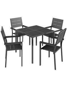 Outsunny 5 Pieces Garden Dining Set, Garden Table and Chairs Set for 4 with Square HDPE Table and Chairs with Armrests, Black