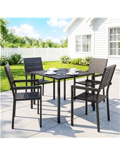 Outsunny 5 Pieces Garden Dining Set, Garden Table and Chairs Set for 4 with Square HDPE Table and Chairs with Armrests, Black 2