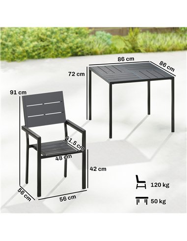 Outsunny 5 Pieces Garden Dining Set, Garden Table and Chairs Set for 4 with Square HDPE Table and Chairs with Armrests, Black